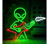 OYCGZV Guitar Alien Neon Sign for Wall Decor, Guitar Bass Neon Light, Dimmable USB Funny Led Sign for Live Music Studio Beer Bar Game Zone Bedroom Recording Room Party Garage Decorations