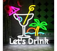 OYCGZV Let's Drink Neon Sign for Wall Decor - Cocktails Neon Light Dimmable USB Palm Tree Led Sign for Beer Bar Cafe Club Business Home Pub Man Cave Summer Beach Party Hotel Decorations