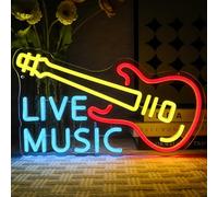OYCGZV Live Music Neon Light Sign - Colorful Neon Sign for Wall Decor Guitar Neon Wall Light USB Led Sign for Beer Bar Rock Music Studio Office Garage Bedroom Room Party Store - Gift for Friends