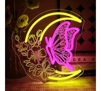 OYCGZV Moon Butterfly Neon Sign for Wall Decor - Flowers Neon Light Dimmable USB Pink Led Sign for Bedroom Living Room Bar Game Zone Club Party Aesthetic Home Decoration