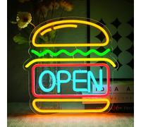 OYCGZV Open Neon Light Sign - Hamburger Neon Sign for Wall Decor Burger Neon Wall Light USB Led Open Sign for Burger Shop Fast Food Shop Business Kitchen Bar Restaurant Club Store Hotel