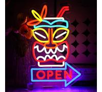 OYCGZV Open Neon Sign for Business 42 x 28 cm, Tiki Bar Neon Light, Dimmable USB Arrow Led Sign for Beer Bar Beach House Club Business Home Pub Man Cave Summer Party Decorations