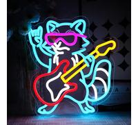 OYCGZV Raccoon Guitar Neon Sign for Wall Decor, Rock Music Neon Light, Dimmable USB Funny Led Sign for Live Music Bar Bedroom Game Zone Recording Room Studio Party Home Club