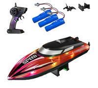 OYCXXCX Graddi Aquablaze, 2.4 GHz Remote Control Racing Boat with LED Lights, Rechargeable Battery, Low Battery Warning, One-Button Reset, Waterproof Hull, Adjustable Speed (Red-3 Battery)