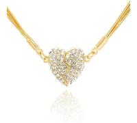 OYCXXCX Magnetic Love Patchwork Necklace, Double-Sided Wearing Diamond-Set Love Pendant, Three-Layer Diamonds Heart Double-Sided Wearing Diamond-Set Loves Pendant, Suitable For Women (Golden)