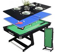 OYE 6FT 3-in-1 Folding Pool Table Snooker Table with Table Tennis Top/Dining Table - Vertical Folding Leg System for Easy to Move, Converts into Desk
