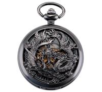 oyeaho Mechanical Pocket Watches for Men, Lucky Dragon and Phoenix, Skeleton Pocket Watch with Chain, Black, 1. Black