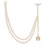oyeaho Pocket Watch Chain Single Albert Chain with T Bar & Life Tree Plant Pendant Gold