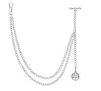 oyeaho Pocket Watch Chain Single Albert Chain with T Bar & Life Tree Plant Pendant Silver