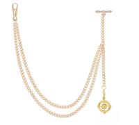 oyeaho Pocket Watch Chain Single Albert Chain with T Bar & Lobster Clasps Gold