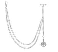 oyeaho Pocket Watch Chain Single Albert Chain with T Bar & Lobster Clasps Silver