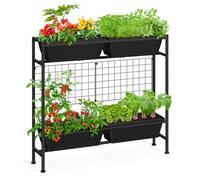 OYEAL Raised Garden Bed 32" Tall Elevated Planter Boxes with Trellis & Legs, Standing Herb Garden Planter Outdoor for Gardening, Vegetables, Flowers, Herbs, Backyard, Black