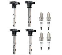 OYEAUTO Ignition Coil Iridium Spark Plug set of 4 UF529 Compatible with Audi Volkswagen VW A3 A4 A5 R8 A6 A7 Q7 S4 TT Jetta MK5 MK6 GTI Rabbit Golf Passat CC Tiguan