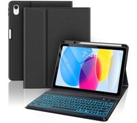 OYEEICE Anti-Falloff Keycap Keyboard Case for iPad 10th Generation 2022/A16 11th Generation 2025(10.9/11 inch), Enlarged Keycap Keyboard for iPad 11/10 Gen with 7 Color Backlit (Black, Classic Style)