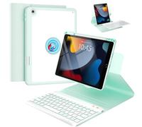 OYEEICE Case with Keyboard for iPad 9/8/7 Generation 10.2 Inch, Enlarged Anti-Falloff Keycaps Keyboard for iPad Air 3 Generation/Pro 10.5 Inch (Light Green, 360° Rotatable and Removable)