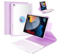 OYEEICE Case with Keyboard for iPad 9/8/7 Generation 10.2 Inch, Enlarged Anti-Falloff Keycaps Keyboard for iPad Air 3 Generation/Pro 10.5 Inch (Purple, 360° Rotatable and Removable)