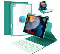 OYEEICE Case with Keyboard for iPad 9/8/7 Generation 10.2 Inch, Enlarged Anti-Falloff Keycaps Keyboard for iPad Air 3 Generation/Pro 10.5 Inch (Teal, 360° Rotatable and Removable)