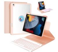 OYEEICE Case with Keyboard for iPad 9/8/7 Generation 10.2 Inch, Enlarged Anti-Falloff Keycaps Keyboard for iPad Air 3 Generation/Pro 10.5 Inch (Pink, 360° Rotatable and Removable)