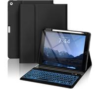 OYEEICE Keyboard case for iPad 9.7 inch, iPad 6th Gen (2018), iPad 5th Gen (2017), iPad Air 2 (2014) - 7 Color Backlit Wireless Keyboard with Pencil Holder for iPad 6th/5th Pro 9.7'' Air 2/1 - Black