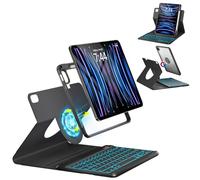 OYEEICE Keyboard Case for iPad Pro 12.9 inch 6th Gen 2022, 5th 2021, 4th 2020, Rotating Detachable Clear Cover with 7 Colorful Backlit Keyboard Wireless, Pencil Holder, Auto Wake/Sleep - Black