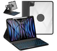 OYEEICE Keyboard Case for iPad Pro 12.9 inch 6th Gen 2022, 5th 2021, 4th 2020, Rotating Detachable Clear Cover with 7 Colorful Backlit Keyboard Wireless, Pencil Holder, Auto Wake/Sleep - Black