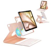 OYEEICE Keyboard Case for iPad Pro 12.9 inch 6th Gen 2022, 5th 2021, 4th 2020, Rotating Detachable Clear Cover with 7 Colorful Backlit Keyboard Wireless, Pencil Holder, Auto Wake/Sleep - Pink