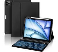 OYEEICE Keyboard Case for iPad Pro 6th/ 5th/ 4th/ 3rd Gen 12.9", Detachable 7 Colour Backlit Keyboard for iPad Air M2 Gen 13" with Pen Holder (Black, Classic Style)