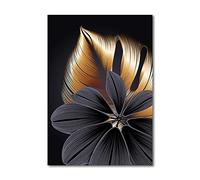 OYFFL Black Golden Leaf Canvas Painting Plant Poster Print Modern Home Decor Abstract Wall Art Painting Nordic Living Room Decoration Picture (1,30 * 40cm Unframed)
