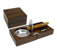 OYHBO Wooden Cigar Ashtray Set with Cigar Cutter and Punch - Foldable Travel Compact Cigar Holder Ashtray Collection Gift