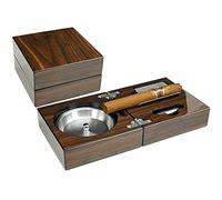 OYHBO Wooden Cigar Ashtray Set with Cutter and Punch High Glossy Folding Compact Collection Gift