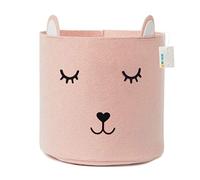 OYHOMO Felt Laundry Basket Collapsible Children's Storage Basket Nursery Storage Bin Cute Cat Hamper for Kids Toys, Clothes, Towels - Pink