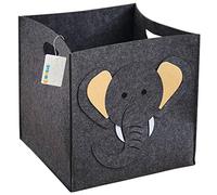 OYHOMO Foldable Cube Storage Box Animal Themed Felt Basket Container with Handles for Kids Toys, Books, Nursery Organisation - Elephant