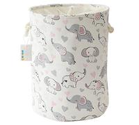 OYHOMO Kids Laundry Basket Large Foldable Fabric Storage Bin with Drawstring Lids Cute Animal Design Clothes Hamper for Toys Nursery Home Organizer, Loving Elephants