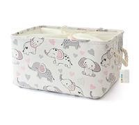 OYHOMO Large Fabric Storage Box Baby Nursery Toy Basket Collapsible Decorative Storage Basket with Drawstring for Shelves, Wardrobe, Bedroom - Loving Elephants
