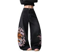 OYICAI Baggy Jeans Women Wide Leg Trousers Loose Denim Pants | Oversized Extreme Ladies Jeans for Women,Streetwear Skate Style,Casual Hip Hop,Embroidered Baggy Jeans Ladies Trousers