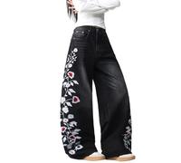 OYICAI Wide Leg Trousers for Women Y2k Jeans Loose Denim Pants | Oversized Extreme Ladies Jeans for Women,Streetwear Skate Style,Casual Hip Hop,Embroidered Baggy Jeans Ladies Trousers