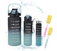 Oyiclyea 3 Pack Motivational Drinking Water Bottle, Motivational Gym Bottle, Leakproof Sports Water Bottles 2L/800ML/300ML, with Sponge Brush and Time Marking, for Running, Gym, Yoga, Outdoors