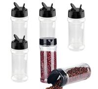 Oyiclyea 5 Pieces Round Empty Spice Jars with Shaker Lids, Round Empty Seasoning Containers, Portable Black Clear Seasoning Bottles, with Black Flip Top Cap, for Storing Spice, Herbs and Powders