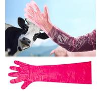 Oyiclyea 50 Pieces Disposable Long Arm Gloves Plastic Red, Artificial Insemination Gloves, Long Sleeve Veterinary Gloves, for Veterinary Arm Protection and Cleaning, for Livestock