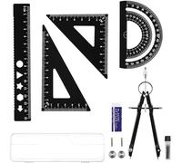Oyiclyea Metal Protractor and Compass Set 6 Pcs Aluminum Metal Scale Ruler Set,Aluminum Alloy Maths Sets,Architect Scale Ruler,Maths Compass Drawing for Students,for Architects,Engineers and Teachers
