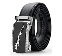 Oyifan Black Belt Men, Mens Leather Belts Slide Ratchet Belt with Quick Release Automatic Click Buckle, Gift Box, Silver Style 45, 28"-52" Waist Adjustable