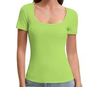 OYIGELZ T-Shirt Women's Basic Short Sleeve Y2K Slim Fit Tops Classic Cut Crop Tops Plain Shirt Tank Top Summer Casual Tee Shirts, Lime Green-f1, S