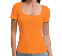 OYIGELZ T-Shirt Women's Basic Short Sleeve Y2K Slim Fit Tops Classic Cut Crop Tops Plain Shirt Tank Top Summer Casual Tee Shirts, Orange-F1, XS