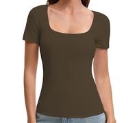 OYIGELZ T-Shirt Women's Basic Short Sleeve Y2K Slim Fit Tops Classic Cut Crop Tops Plain Shirt Tank Top Summer Casual Tee Shirts, Brown-F1, XS