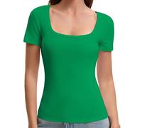 OYIGELZ T-Shirt Women's Basic Short Sleeve Y2K Slim Fit Tops Classic Cut Crop Tops Plain Shirt Tank Top Summer Casual Tee Shirts, Green-f1, XS