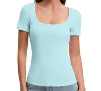 OYIGELZ T-Shirt Women's Basic Short Sleeve Y2K Slim Fit Tops Classic Cut Crop Tops Plain Shirt Tank Top Summer Casual Tee Shirts, sky blue-f1, XS