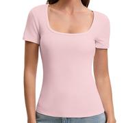 OYIGELZ T-Shirt Women's Basic Short Sleeve Y2K Slim Fit Tops Classic Cut Crop Tops Plain Shirt Tank Top Summer Casual Tee Shirts, Light Pink-F1, XS