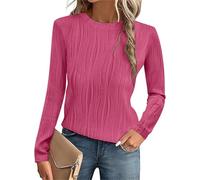 OYIGELZ Women Classic Striped Long Sleeve Tops Crew Neck T Shirt Regular Fit Casual Ladies Basic Tee Standard Sizes UK(Rose Red,S)