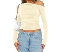 OYIGELZ Womens Long Sleeve Off the Shoulder Tops Going Out Cute Basic Y2K Fall Fashion Outfits Clothes (Apricot, S)