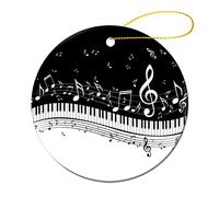 Oyihfvs Abstract Piano Keys and Musical Notes in Black White Pattern 2 PCs Christmas Round Hanging Ceramic Ornament Keepsake, Sign Plaque Tree Decoration with Thick Gold String for Xmas Holidays